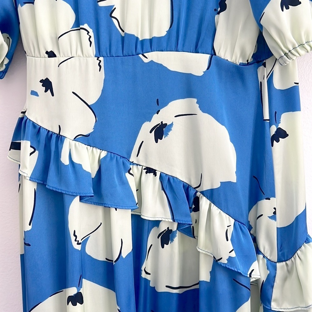 Topshop Crinkle Texture Wrap Front Midi Dress Blue Floral NWT - Picture 12 of 16